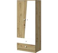 Minio, Armoire à portes battantes, Armoire "Nantes" 80 cm, Chêne Artisan/Blanc Mat Couleur