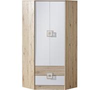 Minio, Armoire d'angle 87cm, 2 portes, "Nimes" , Chêne clair / Couleur blanc