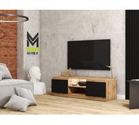 Minio, Armoire TV, 120cm, "DIDI", Lowboard avec éclairage LED, Chêne Wotan / Noir Graphite couleur