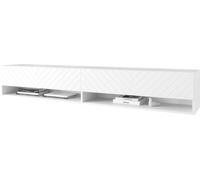 Minio, armoire TV, buffet TV "ANNE", 180cm, debout, suspendu, LED, front MDF panneau avec dessin Herringbone, couleur blanche