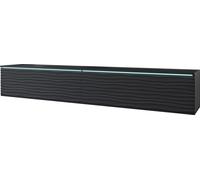 Minio, armoire TV, buffet TV Donna 180 cm, debout, suspendu, façade MDF, motif : vague, LED, couleur noir graphite