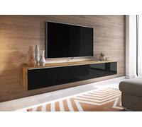 Minio, armoire TV, "Donna", 180cm, standing, suspendu, avec éclairage, Chêne Wotan/ Noir brillant Couleur