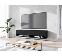 Minio, armoire TV, Lowboard "ANNE" 140 cm, plateau MDF avec motif Herringbone, éclairage LED inclus, suspendu, debout, graphite noir