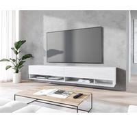 Minio, armoire TV, lowboard "ANNE" 180 cm, panneau MDF avec pattern : Vague, Blanc