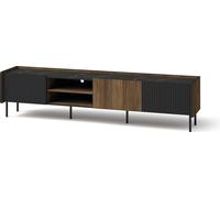 Minio, Armoire TV "PERETO 8", 200 cm, Lowboard, Noyer Warmia / San Sebastian / Noir Mat Couleur
