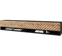 Minio, armoire TV, TV-Lowboard "ANNE" 180 cm, debout, suspendu, front MDF panneau avec dessin Herringbone, couleur noir / Wotan