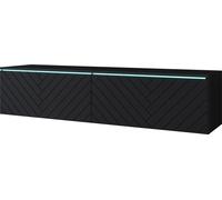 Minio, armoire TV, TV-Lowboard "Donna" 140 cm, debout, suspendu, façades MDF avec motif Herringbone, couleur noir graphite