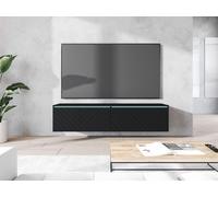 Minio, armoire TV ,TV-Lowboard "Donna" 140 cm debout, suspendu, façades MDF avec motif Herringbone, LED, couleur noir graphite