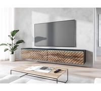 Minio, armoire TV, TV-Lowboard Donna" 180 cm, debout, suspendu, front MDF panneau avec dessin Herringbone, couleur noir / Wotan