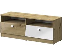 Minio, armoire TV, TV-Lowboard "Nantes" 120 cm, façades brillantes, couleur chêne Artisan/blanc