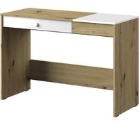 Minio, bureau "Nantes" 120 cm, façades brillantes, couleur chêne Artisan/blanc