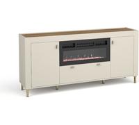 Minio, commode "ASSO 7", avec foyer à LED, LED bleue, 177 cm, couleur kashmire / chêne whisky
