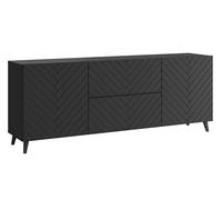 MINIO - Commode LOKET 180 cm, tiroirs, sur pied, buffet, meuble de salon, noir mat