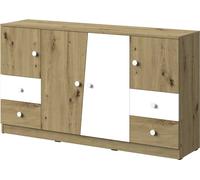 Minio, Commode, Sideboard "Nantes" 160 cm, Chêne Artisan/Blanc Mat Couleur