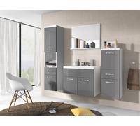 Minio, Ensemble de meubles de salle de bains "ALO", 4 pièces, avec lavabo, gris brillant / couleur blanche