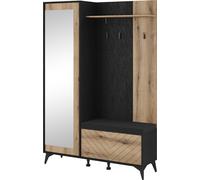 Minio, Ensemble vestiaire, garde-robe "Diamond" 134 cm, avec miroir, coussin d'assise, Evoke chêne / noir couleur