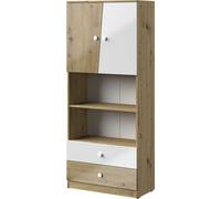 Minio, étagère, highboard "Nantes" 80 cm, façades brillantes, couleur chêne Artisan/blanc