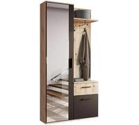 MINIO go for it - Alex - Armoire d'entrée étroite, Largeur 97 cm, Meubles de Salle, Penderie avec Miroir, Panneau d'armoire, Garde-Robe Murale - Chêne Artisan/Noir