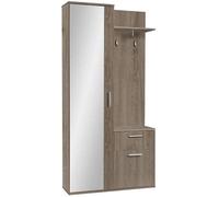 MINIO go for it - Alex - Armoire d'entrée étroite, Largeur 97 cm, Meubles de Salle, Penderie avec Miroir, Panneau d'armoire, Garde-Robe Murale - Chêne Truffle