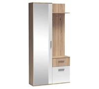 MINIO go for it - Alex - Armoire d'entrée étroite, Largeur 97 cm, Meubles de Salle, Penderie avec Miroir, Panneau d'armoire, Garde-Robe Murale - Chêne Sonoma/Blanc