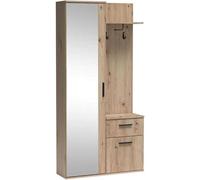 MINIO go for it - Alex - Armoire d'entrée étroite, Largeur 97 cm, Meubles de Salle, Penderie avec Miroir, Panneau d'armoire, Garde-Robe Murale - Chêne Artisan