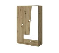 MINIO go for it - Armoire 3 Portes Nantes, 120x190x50 cm, Armoire avec 2 tiroirs, Armoires de Chambre avec 5 étagères, Armoires avec 1 Tringle à vêtements - Chêne Artisan/Blanc Mat