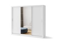 MINIO go for it - Armoire à Portes coulissantes JADIA avec Miroir, Trois Portes, Six étagères et Deux tringles à vêtements, Blanc Mat