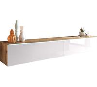 MINIO go for it, Armoire TV, Buffet bas "DONNA" 180 cm, fixe, suspendu, Couleur chêne Wotan / Blanc brillant