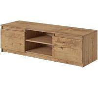 MINIO go for it - Armoire TV Dingo I Lowboard pour Téléviseur I Commode TV I TV Lowboard Debout I 120cm I avec 2 Portes Abattantes & 2 Compartiments Ouverts I Châtaignier - sans Éclairage