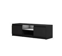 MINIO go for it - Armoire TV Dingo I Lowboard, Téléviseur I Commode TV I TV Lowboard Debout I 120cm I avec 2 Portes Abattantes & 2 Compartiments Ouverts I Noir Graphite - avec LED