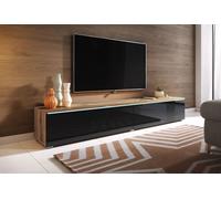 MINIO go for it, Armoire TV "DONNA", Lowboard, 180cm, fixe, suspendue, Chêne Wotan / Couleur noir brillant