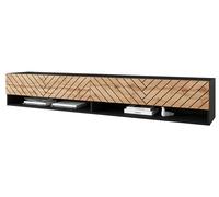 MINIO go for it - Armoire TV Lowboard Anne, 180x30x33 cm, avec Portes et Niches Ouvertes, Panneau de Particules Stratifié, Éclairage LED