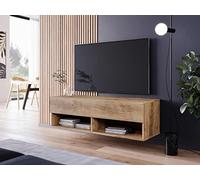 MINIO go for it - Armoire TV Lowboard Anne I 100x30x33 cm I avec Portes et Niches Ouvertes I Panneau de Particules Stratifié I Fonctionnel I Châtaignier Braslau - Éclairage LED