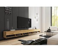 MINIO go for it - Armoire TV Lowboard Anne I 300x30x33 cm I avec Portes et Niches Ouvertes I Panneau de Particules Stratifié I Fonctionnel I Chêne Wotan - Éclairage LED