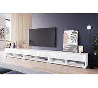 MINIO go for it - Armoire TV Lowboard Anne I 300x30x33 cm I avec Portes et Niches Ouvertes I Panneau de Particules Stratifié I Fonctionnel I Blanc Mat et Blanc Brillant - sans Éclairage