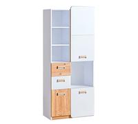 MINIO go for it - Bibliothèque à Deux tiroirs Loreto - Étagère Autonome, 80x180x40 cm, Chambre d'enfant, Panneau de Particules laminé, Étagères derrière Les Portes, Chêne Nash et Blanc Brillant