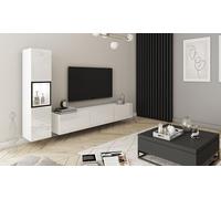 MINIO go for it - BRELA 1 Meuble Mural, à Poser ou à Fixer au Mur, Ensemble de 2 pièces, vitrine, étagère Basse, Coloris : Blanc Mat/Blanc Brillant - avec éclairage LED
