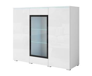 MINIO go for it - Buffet Salle a Manger Veve, Buffet Haut 120 cm Longueur, Meuble Vitrine Blanc Laqué/Blanc Mat - sans éclairage LED