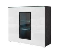 MINIO go for it - Buffet Salle a Manger Veve, Buffet Haut 120 cm Longueur, Meuble Vitrine Blanc Laqué/Matera Graphite - sans éclairage LED