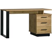 MINIO go for it - Bureau Lamia 8, 135x75x56 cm, Table de Travail en Tôle Stratifiée de 16 mm D'épaisseur, Lattes Modernes, Grands Tiroirs, Chêne Wotan/Coloris Noir Mat
