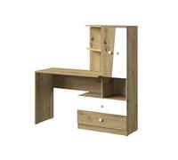 MINIO go for it - Bureau Nantes, 150x153x50 cm, Bureau avec 2 tiroirs et 2 Portes, Grande Table de Travail avec 1 Armoire, Table de Bureaus avec 3 étagères - Chêne Artisan/Blanc Mat