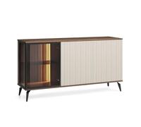 MINIO go for it - Commode avec Porte vitrée Ventura, Buffet pour Le Salon, vitrine 154 cm de Large, Couleur Gablote Noyer Warmia/Cachemire/Verre Antisol, avec éclairage LED