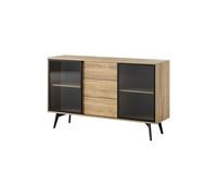 MINIO go for it - Commode avec Portes métalliques et Panneau vitré Side, Buffet de Salon, Largeur 144 cm, avec Pieds en Bois, Couleur chêne Baroque