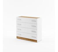 MINIO go for it - Commode ENTON, avec Quatre tiroirs, Couleur : Blanc/chêne Stirling