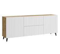 MINIO go for it, commode "LOKET" 180 cm, façade en MDF avec motif 3D, chêne aristan / blanc couleur