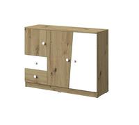 MINIO go for it - Commode Nantes, 120x90x140 cm, Commode avec 2 tiroirs, Buffet avec 3 Portes, Commode avec 1 étagère, Panneau de Meuble en stratifié - Chêne Artisan/Blanc Mat