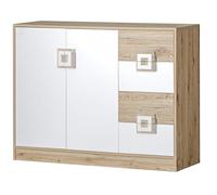 MINIO go for it - Commode Nimes 8, 120x93x40 cm, Commode avec Tiroirs x4, Buffet avec 2 Portes, Commode avec 1 Étagère, Armoire à Tiroirs en Panneau de Particules Laminé, Chêne Clair/Blanc