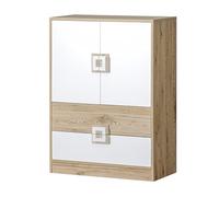 MINIO go for it - Commode Nimes 9, 80x110x40 cm, Commode avec Tiroirs x2, Buffet avec 2 Portes, Commode avec 1 Étagère, Armoire à Tiroirs en Panneau de Particules Laminé, Chêne Clair/Blanc