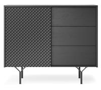 MINIO go for it - Commode Ravenna, 97 cm de Large, Petite Commode pour Le Salon, Sideboard avec 3 tiroirs Push to Open et 1 Porte, Pieds en métal, Living Room Meuble - Noir/Graphite