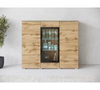 MINIO go for it, commode "VEVE", 120 cm, vitrine, avec façade en verre, façades brillantes, couleur chêne Wotan